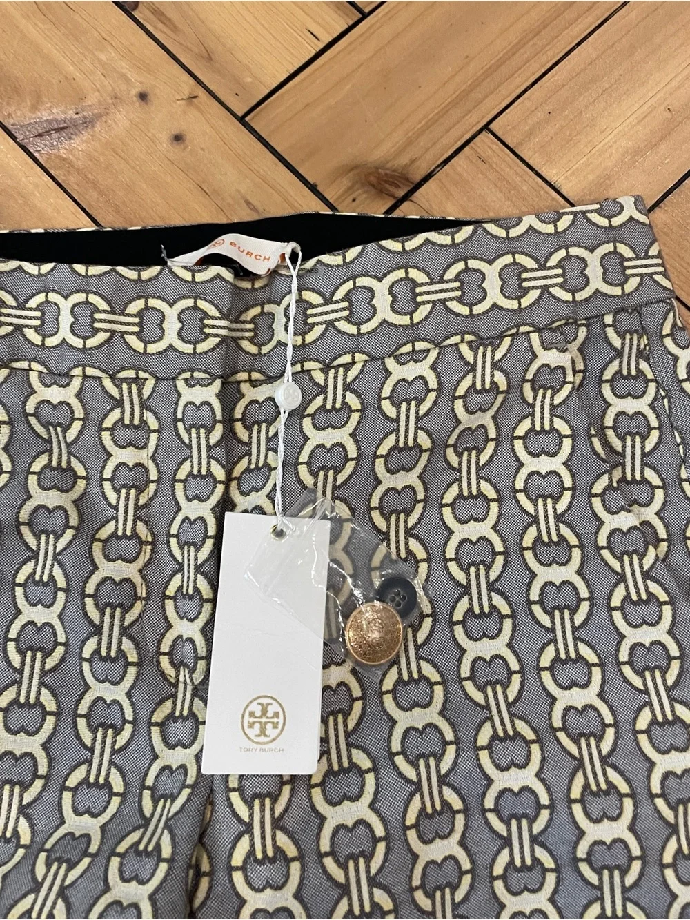 NWT Tory Burch Yellow & Brown Gemini Link Jacquard Pants - Size 00